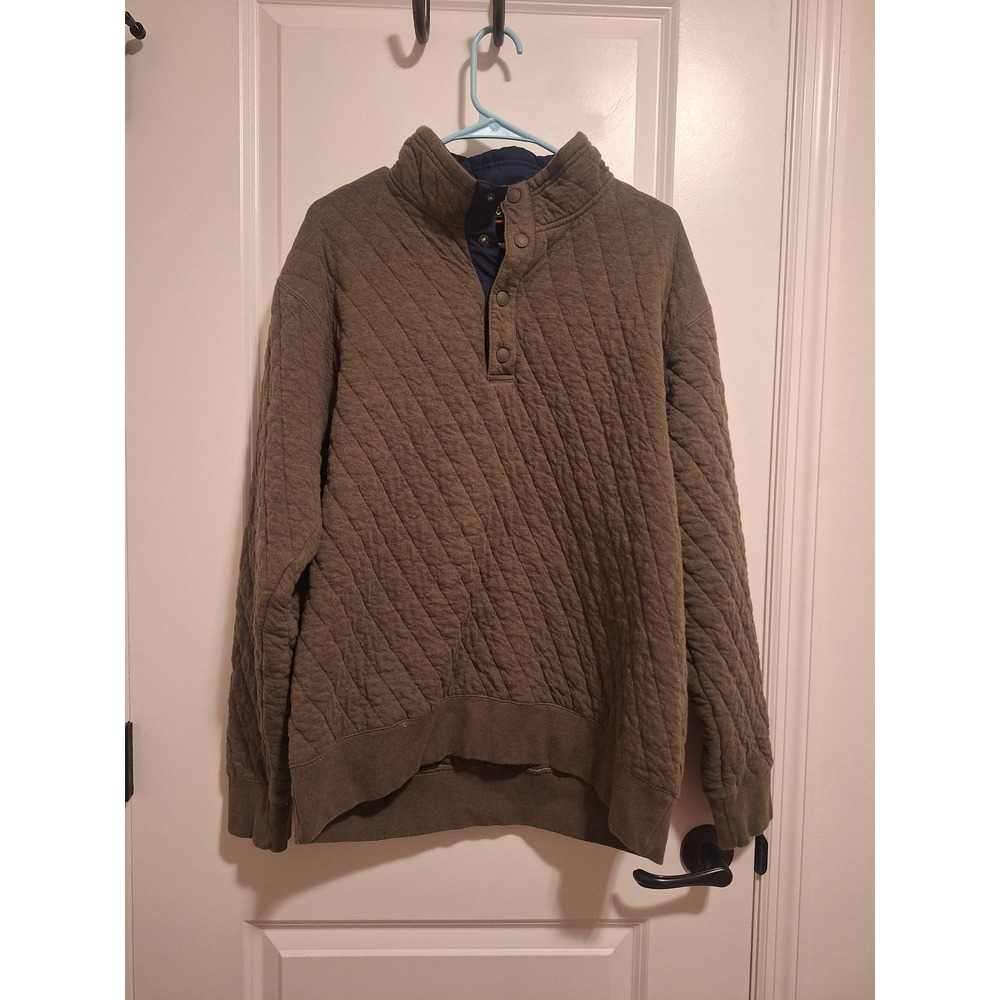 Orvis Mens Quilted Snap Neck‎ Pullover Sweatshirt Olive Green Large Gorpcore L